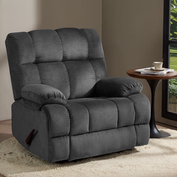 Me'on Modern Glider Recliner Chair,Overstuffed Extra Wide Manual Rocking Recline for Living Room,Small Spaces Chair with Rocking Function,Side Pocket,Beige