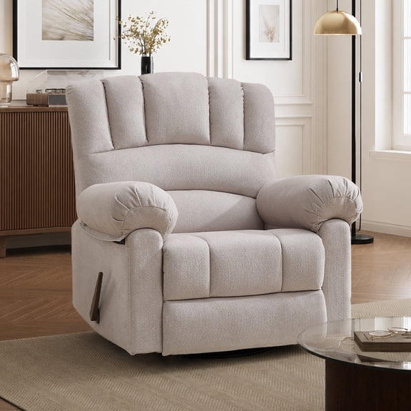 Me'on Oversized Swivel Rocker Recliner, 360° Swivel, Manual Recline, 350lbs Capacity,Beige