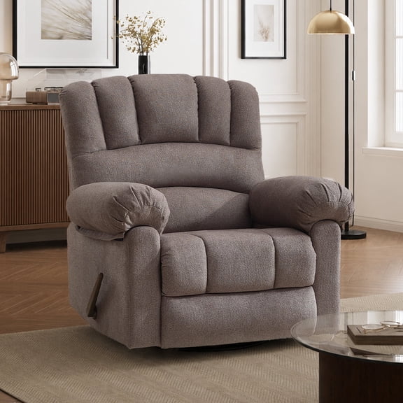 Me'on Oversized Swivel Rocker Recliner, 360° Swivel, Manual Recline, 350lbs Capacity,Brown