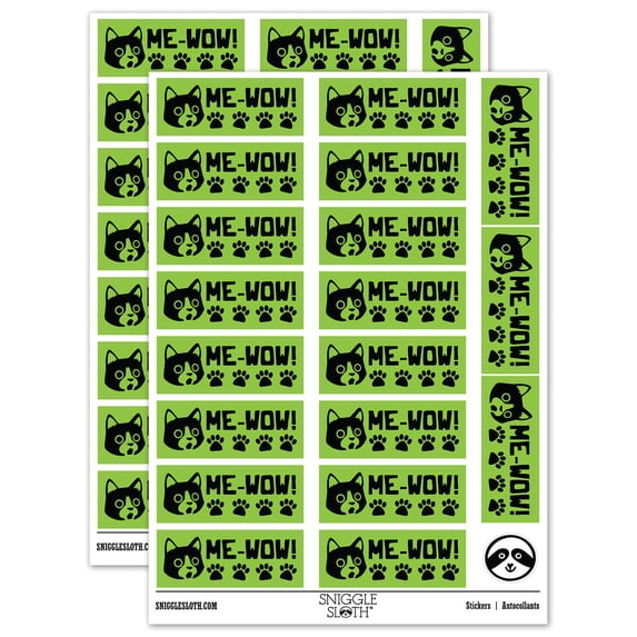 Me-wow Meow Cat Teacher Student School Sticker Set - Light Green - Gloss Finish - 2.00" Large
