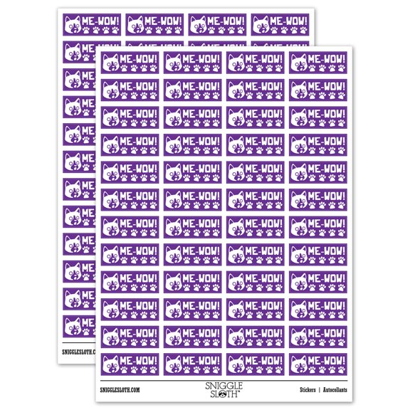 Me-wow Meow Cat Teacher Student School Sticker Set - Purple - Matte Finish - 1.25" Mini
