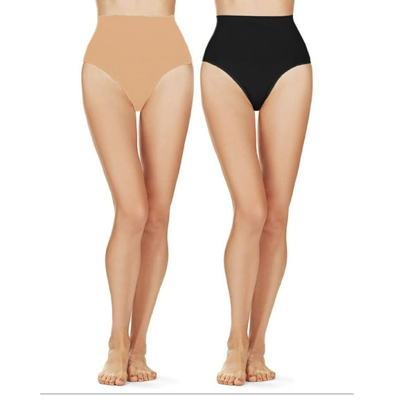 MeMoi 2 Pair Women's Full Coverage High Waisted Shaping Briefs - Womens - Female, 1X, Buff-Black