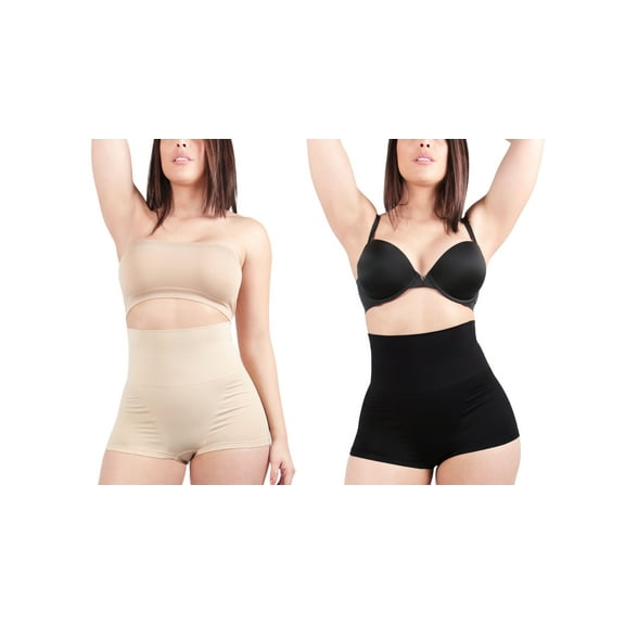 MeMoi 2 Pair Women's High-Waist Boy Short Shaping Briefs - Boys - Male, 4X, Nude-Black