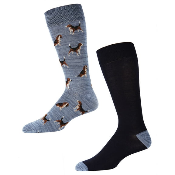 MeMoi 2 Pair Men's Beagle Dog-Themed Rayon-Blend Novelty Crew Socks - Mens - Male, 10-13, Navy