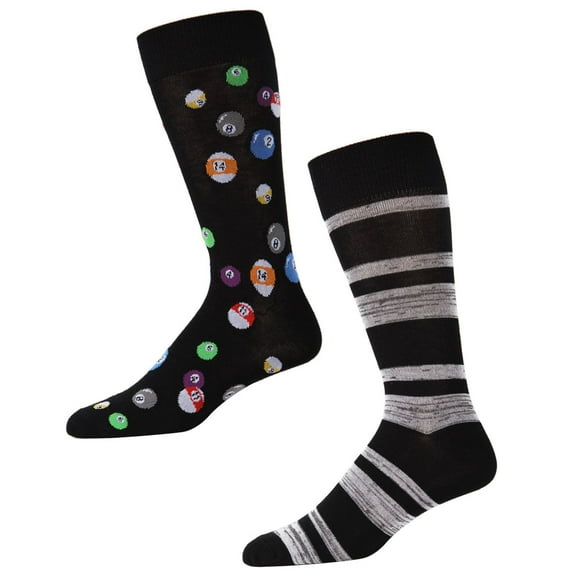 MeMoi Men's 2 Pair Pack Novelty Billiard Ball Crew Socks - Mens - Male, 10-12, Black