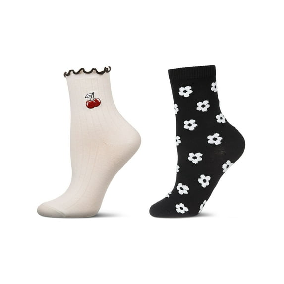 MeMoi 2 Pair Women's Fashion Floral Crew Socks - Womens - Female, 9-11, Navy