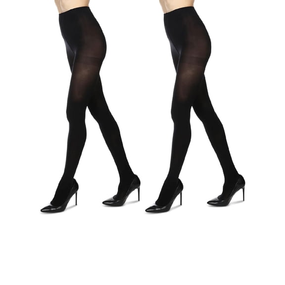 MeMoi Women's 2 Pair Pack Perfectly Opaque Control Top Microfiber Tights - Womens - Female, L-XL, Black