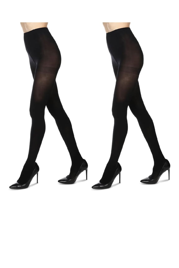 Women's 2 Pair Pack Perfectly Opaque Control Top Microfiber Tights - Womens - Female, L-XL, Black