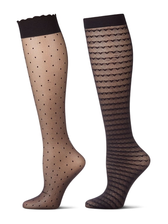 2 Pair Women's Premium Value-Pack Fashion Knee Highs - Womens - Female, 9-11, Black-Black