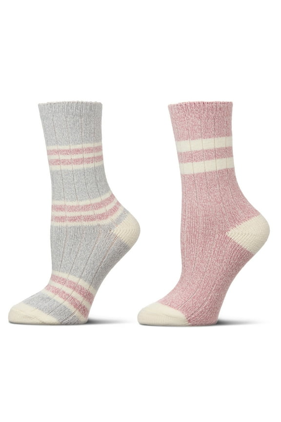 2 Pair Women's Ribbed Stripe Buttersoft Crew Socks - Womens - Female, 9-11, Alloy