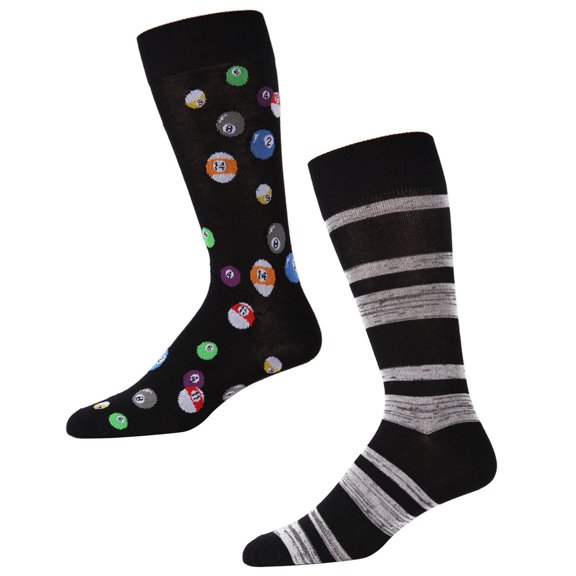 MeMoi Men's 2 Pair Pack Billiard Ball Bamboo Blend Crew Socks - Mens - Male, 10-13, Black