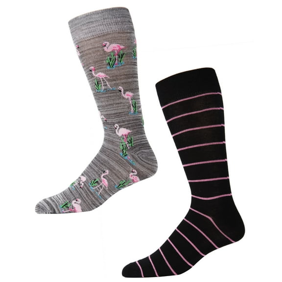 MeMoi Men's 2 Pair Pack Flamingo Bamboo Blend Crew Socks - Mens - Male, 10-13, Gray