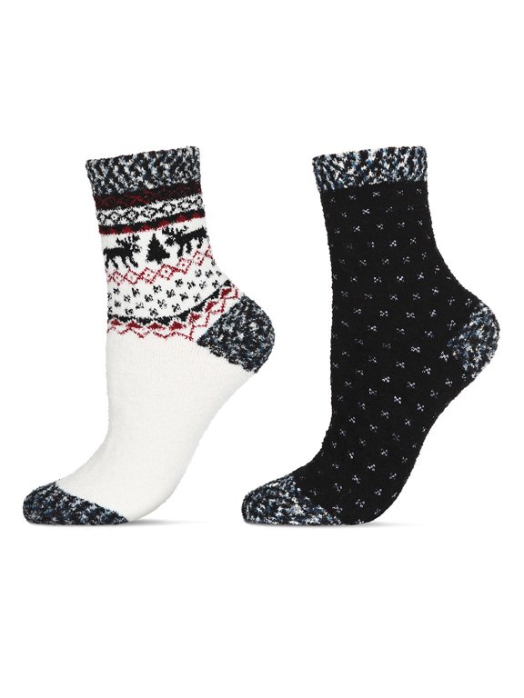 Women's 2 Pair Pack Fairisle Border Cloud Soft Crew Socks - Womens - Female, 9-11, Black