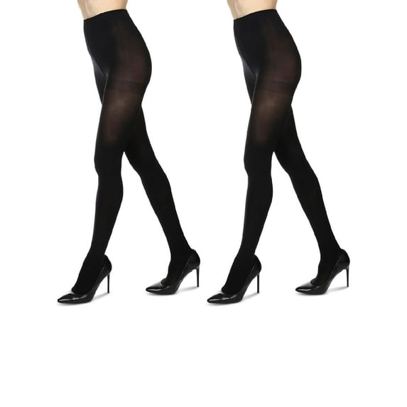 MeMoi Women's 2 Pair Pack Perfectly Opaque Control Top Microfiber Tights - Womens - Female, XS-S, Black