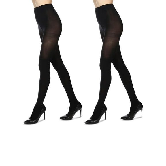 MeMoi Women's 2 Pair Pack Perfectly Opaque Control Top Microfiber Tights - Womens - Female, XS-S, Black