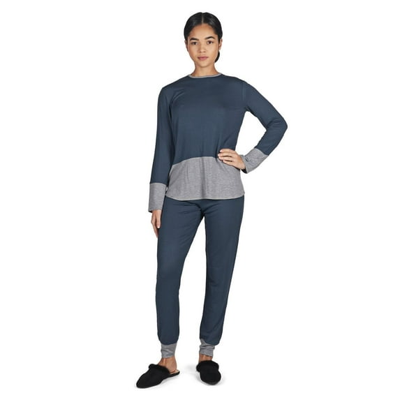 MeMoi Women's 2 Piece Two Tone Blue and Gray Pajama Set - Womens - Female, XS, Midnight Navy