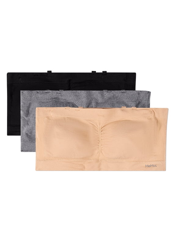 3 Pack Women's Seamless Bandeau Bras with Clear Elastic Straps, M, Amberlight-Med Gray Heather-Black