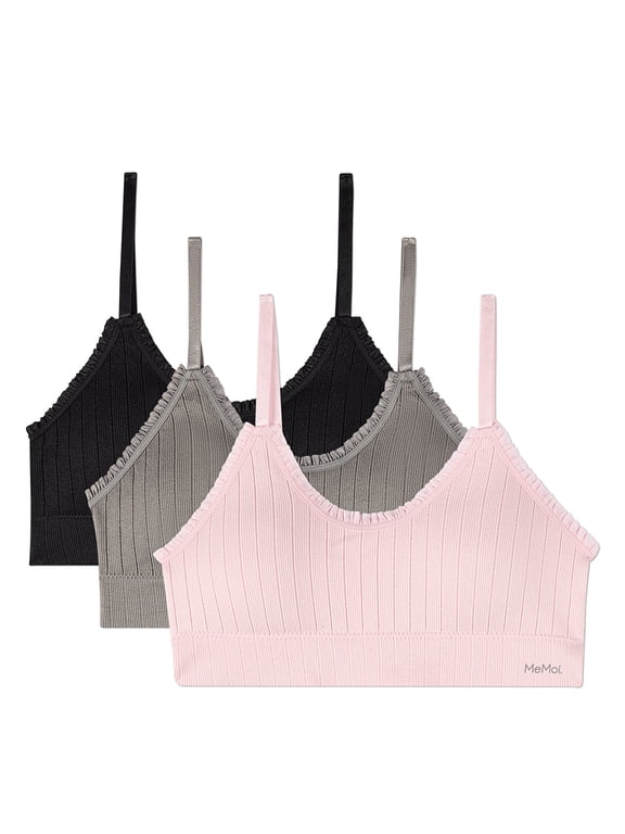 3 Pack Women's Seamless Ribbed Ruffle-Trim Tag-Free Padded Bras, XL, Asst C0014 Pale Mauve Warm Taupe Fig