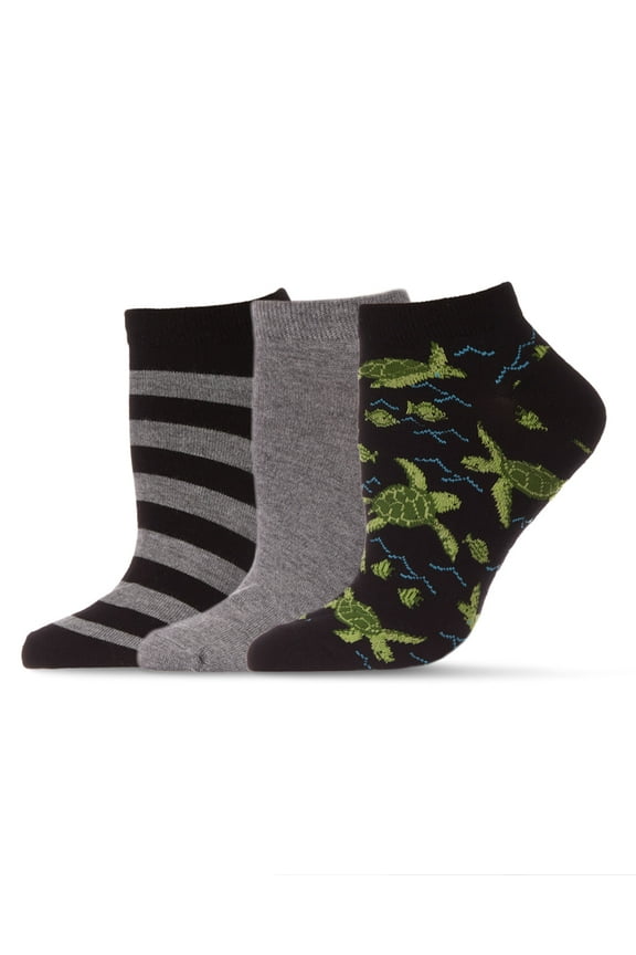 Women's 3 Pair Pack Turtles Bamboo Blend Low-Cut Socks - Womens - Female, One Size, Black