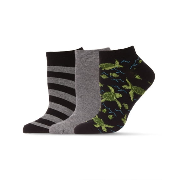MeMoi Women's 3 Pair Pack Turtles Bamboo Blend Low-Cut Socks - Womens - Female, One Size, Black