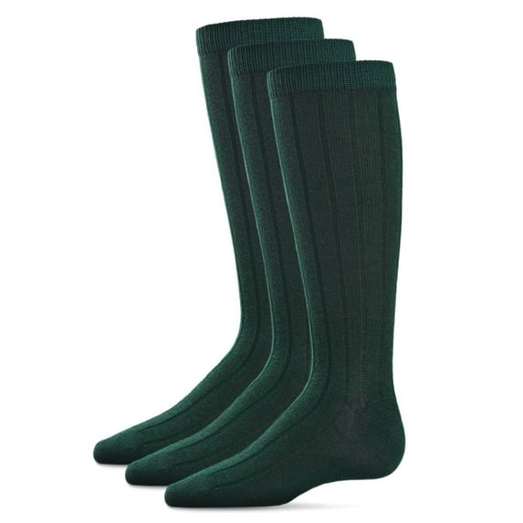 MeMoi 3 Pair Pack Basic Cotton Blend Ribbed Crew Socks - Boys - Male, 7-8, Hunter Green