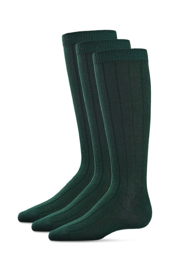 3 Pair Pack Basic Cotton Blend Ribbed Crew Socks - Boys - Male, 10-12, Hunter Green