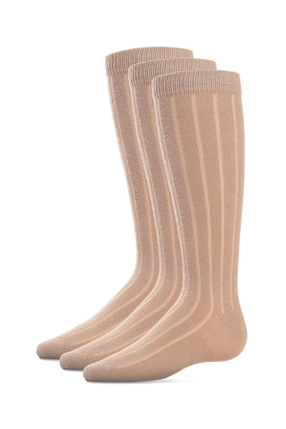 3 Pair Pack Basic Cotton Blend Ribbed Crew Socks - Boys - Male, 7-8, Khaki