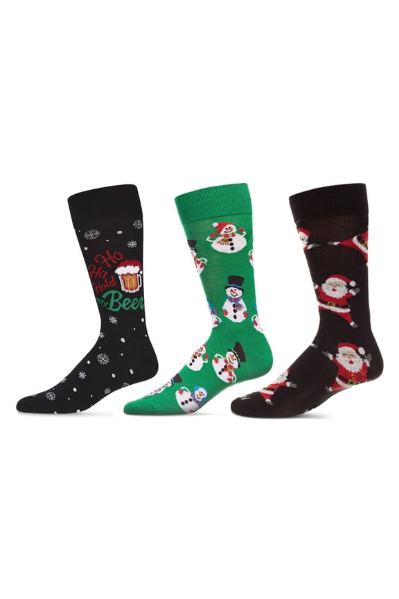 3 Pair Men's Christmas Novelty Crew Socks - Mens - Male, 10-13, Green