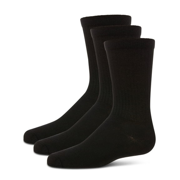 MeMoi Boys' 3 Pair Pack Ribbed Cotton Blend Crew Sport Socks - Boys - Male, 8 9, Black
