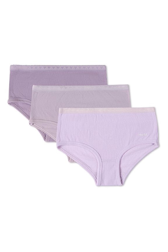 3 Pair Ribbed Modal Blend Tag-Free Brief Panties, Solid Colors - Girls - Female, 14, Purple Multi