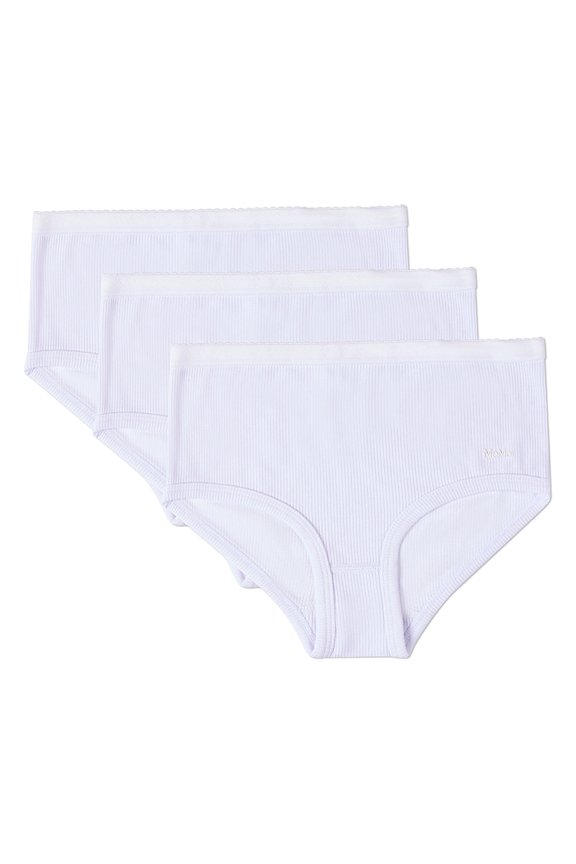 3 Pair Ribbed Modal Blend Tag-Free Brief Panties, Solid Colors - Girls - Female, 4, White-White-White