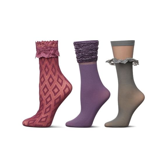 MeMoi 3 Pair Women's Lace and Ruffled Fashion Crew Socks - Womens - Female, 9-11, Gray-Black