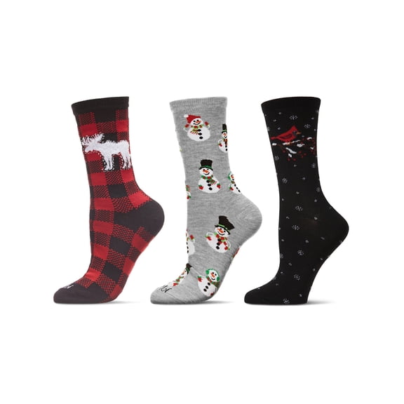MeMoi 3 Pair Women's Winter-Themed Novelty Crew Socks - Womens - Female, 9-11, Black-Red