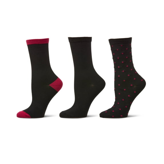 MeMoi 3 Pairs Women's ButterSoft Polytam Polka Dot and Solid Colors Crew Socks - Womens - Female, One Size, Gray