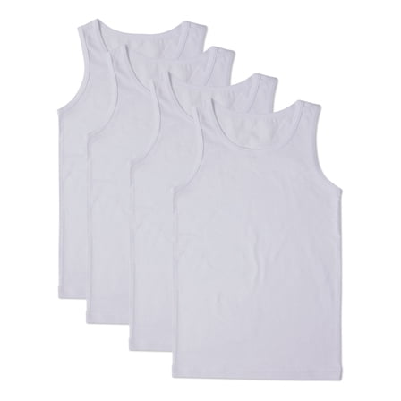 MeMoi 4 Pack Cotton Rich White Tank Top Undershirt - Boys - Male, 20, White