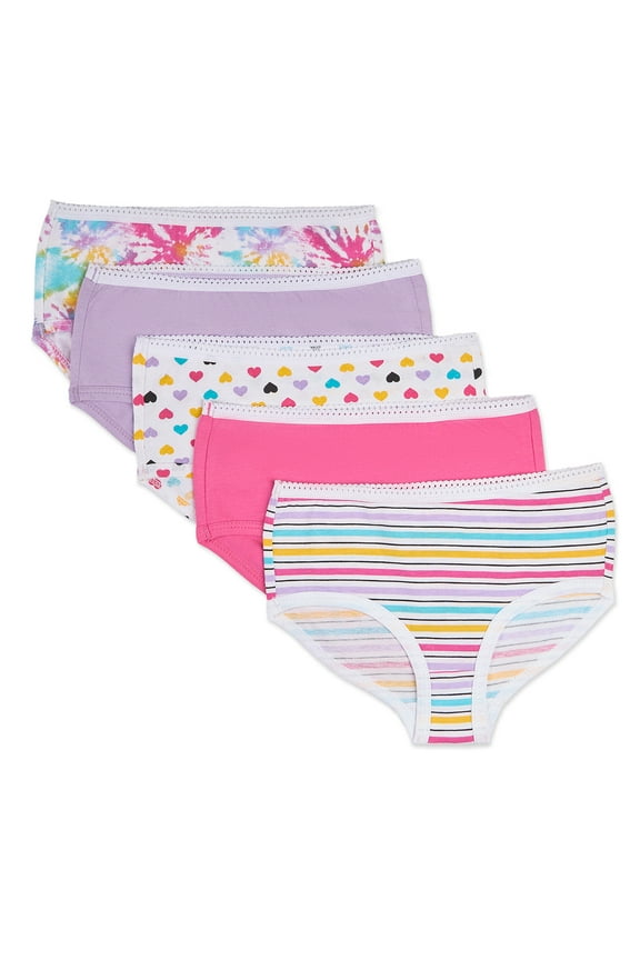 5 Pair Girls "Shine Bright" 100% Cotton Brief Panties - Girls - Female, 12, Bright Multi