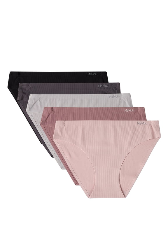 5 Pair Women's Bonded Pin-Rib Stitch-Free Tag-Free Bikini Panties - Womens - Female, S, Asst E0006 Ethera Zinfandel Nude Mauve Pink