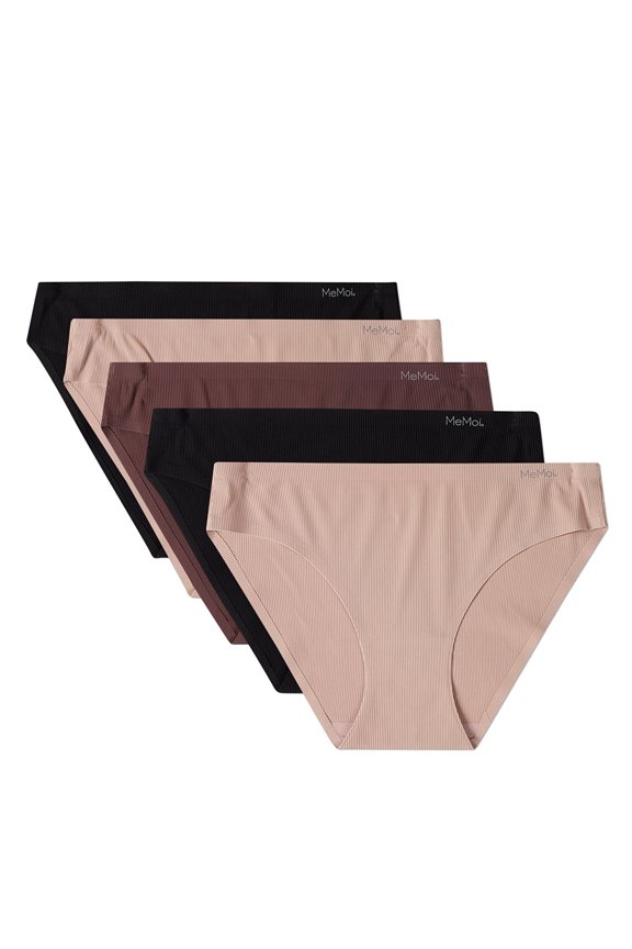 5 Pair Women's Bonded Pin-Rib Stitch-Free Tag-Free Bikini Panties - Womens - Female, XL, Asst-99 Nude Black Brown Nude Black