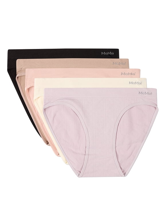 5 Pair Women's Seamless Pointelle Tag-Free No-Show Bikini Panties - Womens - Female, XL, Asst-75 Misty Lilac Egret Sepia Rose Etherea Black