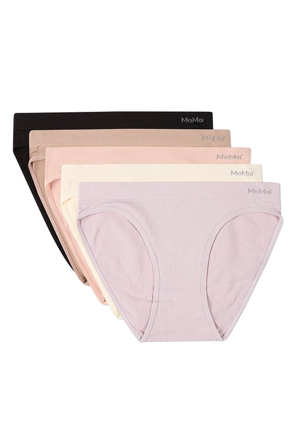 5 Pair Women's Seamless Pointelle Tag-Free No-Show Bikini Panties - Womens - Female, XL, Asst E0037 Wistful Mauve Pointelle Warm Taupe Egret Pointelle Pale Mauve Black Pointelle