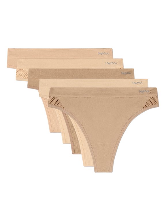 5 Pair Women's Seamless Side-Crochet Tag-Free Thong Panties - Womens - Female, XXL, Asst-13 Brush Amberlight Warm Taupe Nude Tan
