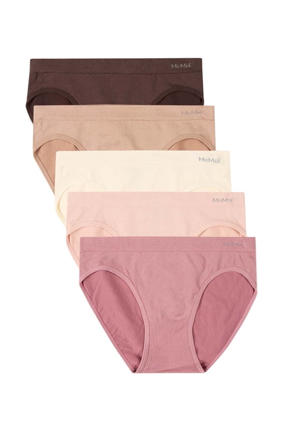 5 Pair Women's Seamless Tag-Free Bikini Panties - Stripes, Solids, Heathers - Womens - Female, M, Asst E0031 Laurel Wreath Stripe Egret Warm Taupe Reflecting Pond Gingersnap