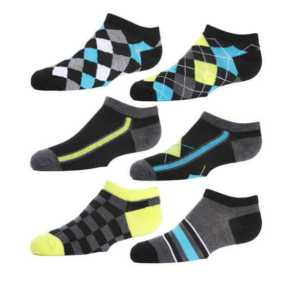 MeMoi Boys' 6 Pair Pack Argyle Flow Low Cut Socks - Boys - Male, 7-8, Black Multi