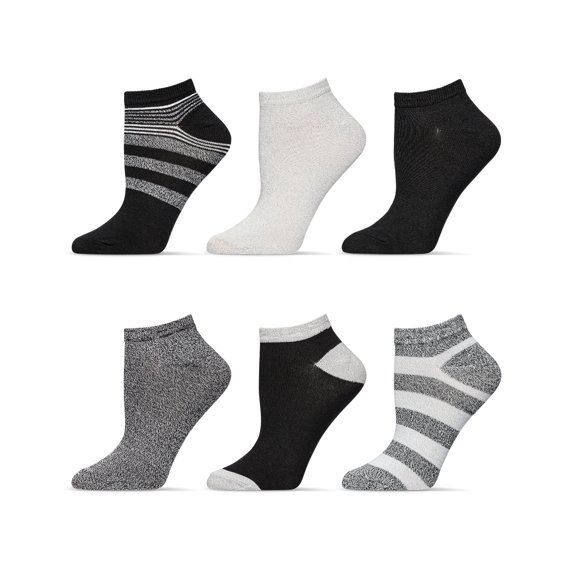 MeMoi Women's 6 Pair Pack ButterSoft Stripe Low-Cut Socks - Womens - Female, 9-11, Black