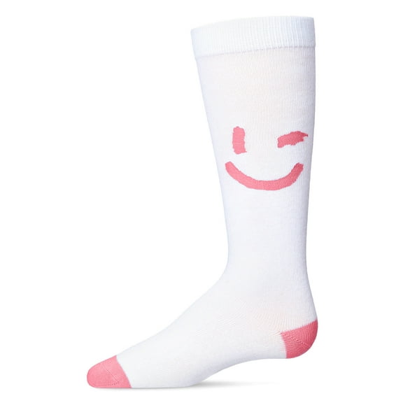 MeMoi  Air Brush Winking Smiley Cotton Blend Knee High Sock - Girls - Female, 4, Pink Lemonade