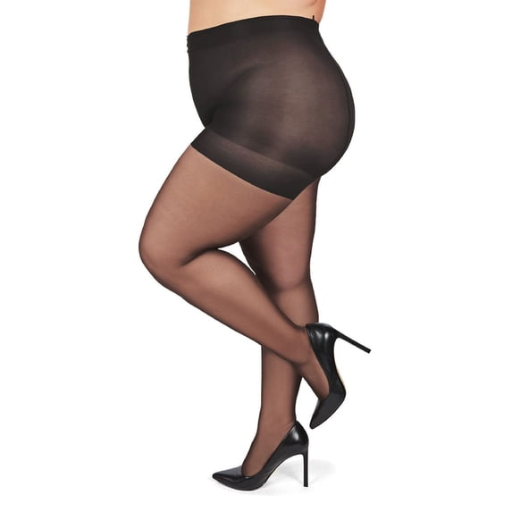 MeMoi Women's Curvy All Day Sheer Control Top Pantyhose - Womens - Female, Queen Petite, Off Black