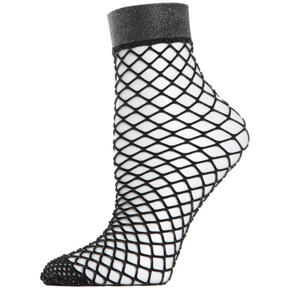MeMoi Women's All Net Shimmery Glitter Fishnet Anklet Sock - Womens - Female, One Size, Black