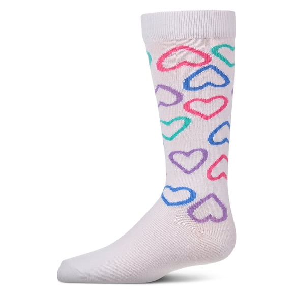 MeMoi Girls All-Over Heart-Themed Cotton-Rich Mini-Ribbed Knee High Sock - Girls - Female, 6, White