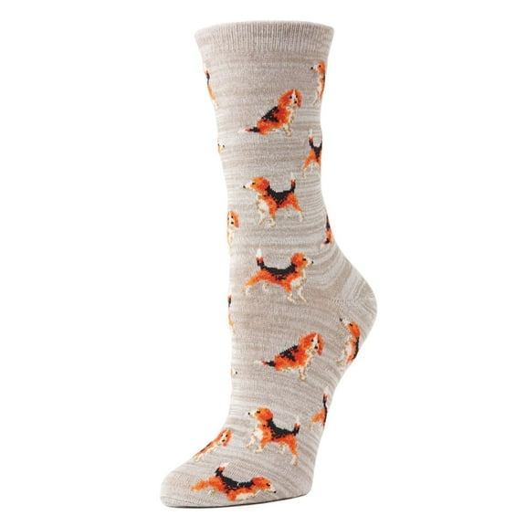 MeMoi Women's American Beagle Bamboo Blend Crew Socks - Womens - Female, 9-11, Crockery