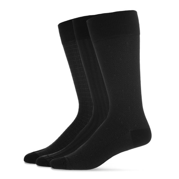 MeMoi Men's 3 Pair Pack Assorted Mercerized Cotton Blend Crew Socks - Mens - Male, 9-11, Black